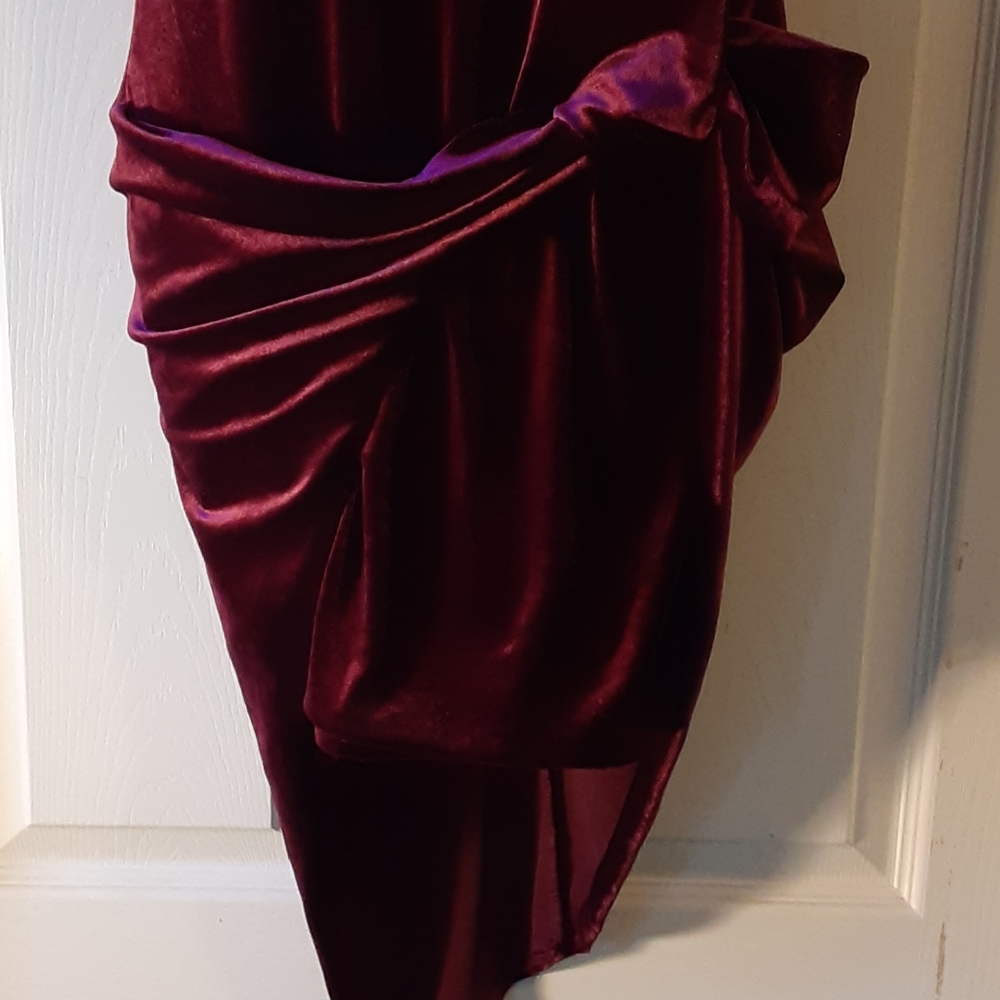 Venus Burgundy Velvet Asymmetrical Dress Medium Draped Knot Cocktail Party - Picture 6 of 12
